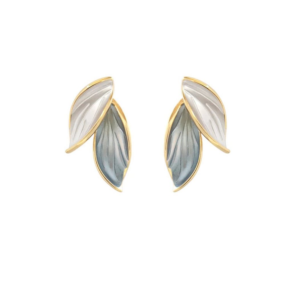Trendy Charm Morandi Style Plant Leaves Enamel Stud Earrings for Women - Picture 7 of 9